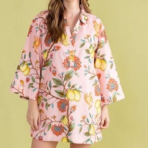 Double A Boutique Colette Colorful Floral & Bird Flowy Sleeve Kaftan Mini Dress